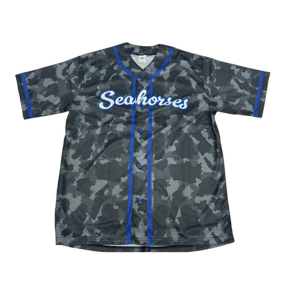 西三河カモフラ ベースボールシャツ BLK